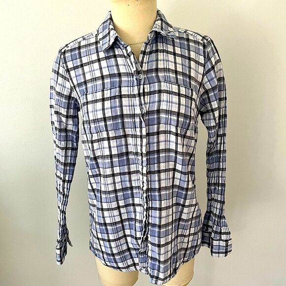 Splendid Blue & White Plaid Split-Back Button Front Shirt Size Medium - Picture 1 of 7